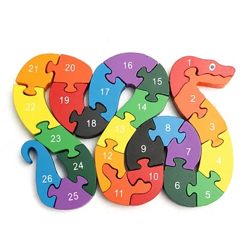 

Baby Kids Children Wooden Toys Alphabet Number Building Jigsaw Puzzle Snake Shape Funny Digital Puzlzle Game Educational Toys