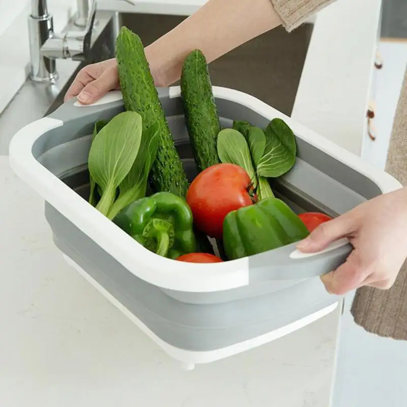 

4-IN-1 Multi-function Foldable Vegetable Draining Basket Cutting Board Kitchen Fruit Basket Portable Fruit Sink Travel Camping