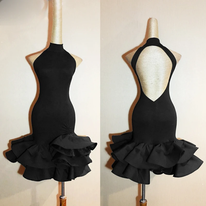 

Latin Dance Dress Women 2018 New Adult Costume Latin Dance Competition Dresses Clothes For Salsa Black Dance Dress L94