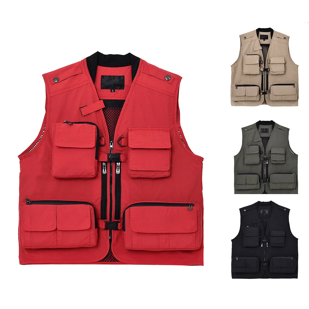 

Male Outdoor Sports Fishing Waist Multi-Pocket Vest Quick Dry Gilet Colete Salva-Vidas with D-Shape Hook & Plastic Buckle