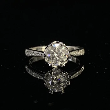 

Pure 18K White Gold 1ct 2ct 3ct Luxury moissanite jewelry Round Cut flower shape Anniversary Engagement Ring