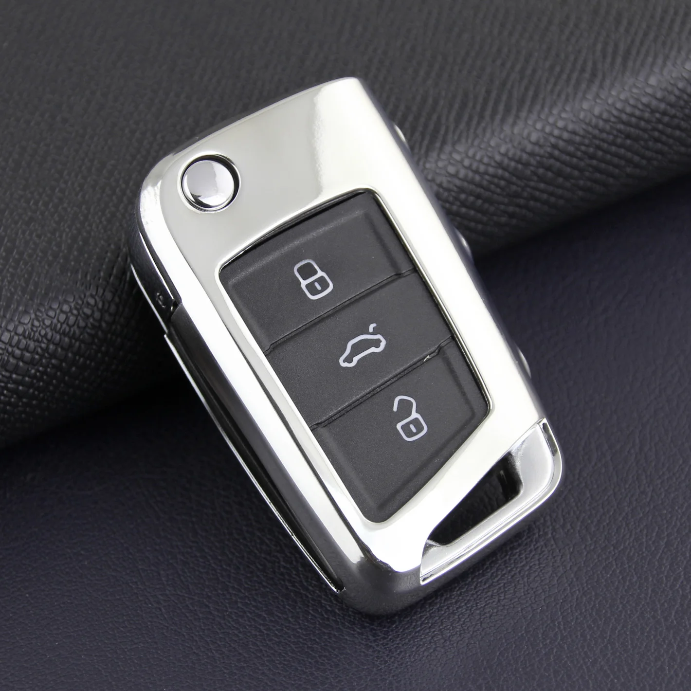 Car Key Case For Volkswagen Polo MK6 Golf/GTI MK7 Tiguan Skoda Octavia Leon Shell Glossy Silver