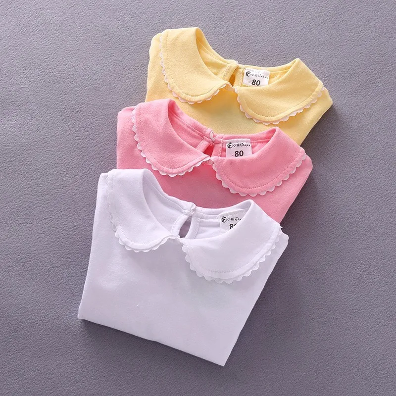 Cute Lace Collar Baby Girls T-shirt Long Sleeve Blouse Tops T Shirt Clothes Outfits Kids Clothes Little Girls Clothing Wholesale