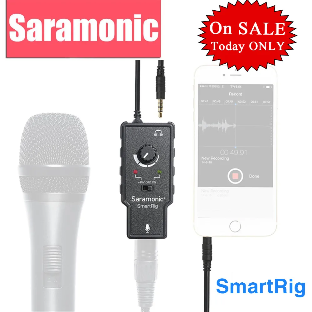 

Saramonic XLR Karaoke Microphone Preamplifier Audio Adapter for Apple iPad iPhone 8 7 6 Plus Smartphone Camera Camcorder Guitar