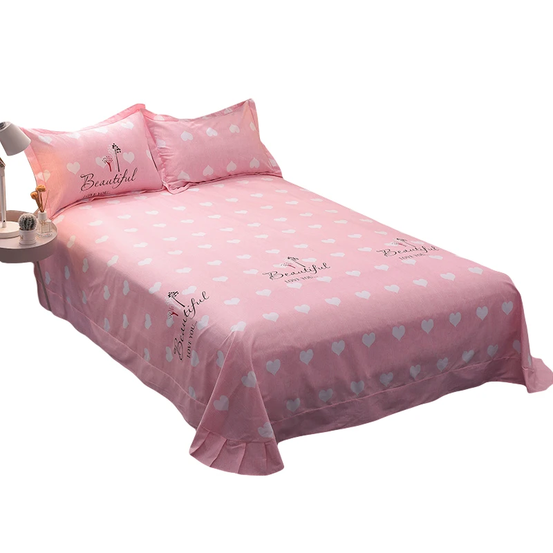 

Cartoon Love Pattern Bedding Sheet Home Textile Printing Flat Sheets Combed Cotton Bed Sheet Bedding Linen For King Queen Size