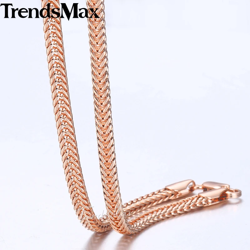 

Trendsmax 4mm 585 Rose Gold Chain Necklaces For Women Men Foxtail Link Chain Gifts For Women Men 2018 Fashion Jewelry 60cm GN344
