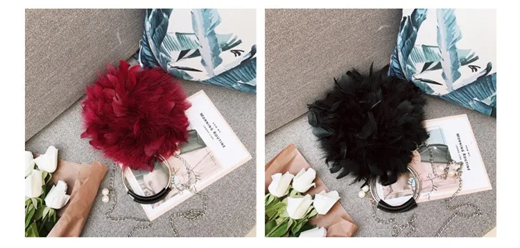 Blascher New 2018 Autumn New Furry Women's Messenger Bag Round Plush Bag Magnetic Buckle Ostrich Feather Chain Ring Bag SQ13 (6)