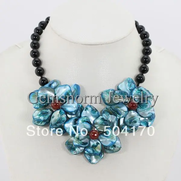 Pretty New Shell Flower Pendant Necklace Handmade Agate Beads Chunky Bib Flower Necklace Party Jewelry Free