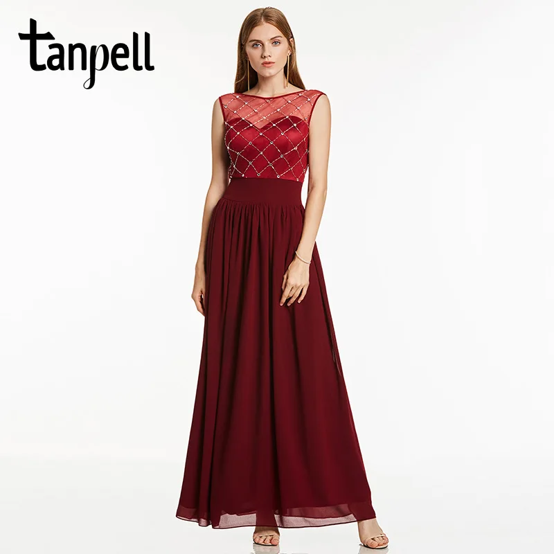 Tanpell beaded evening dresses pearl pink bateau neck sleeveless floor length a line gown cheap women formal long evening dress Tanpell beaded evening dresses pearl pink bateau neck sleeveless floor length a line gown cheap women formal long evening dress