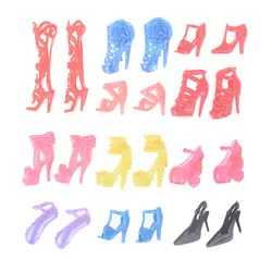 12 пар пластик Ассорти модные красочные сандалии копия кристалл обувь на высоком каблуке для куклы кукольная одежда Платье Опора