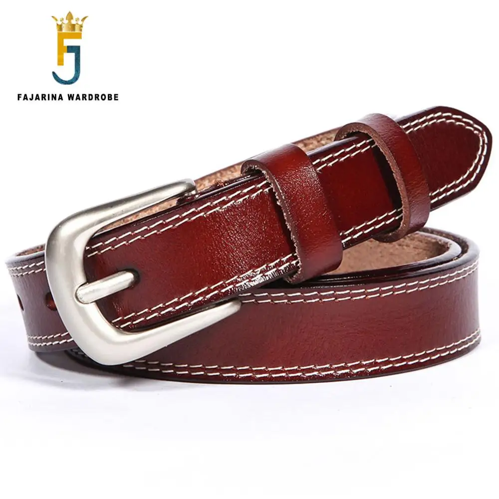 FAJARINA High Quality 100% Cow Skin Leather Ladies Red Brown Retro Plaid Clasp Buckle Cowhide Fashion Belts for Women N17FJ490 fajarina ladies fashion design cow skin leather retro crystal diamond decorative clasp buckle cowhide belts for women n17fj117