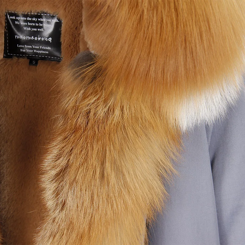 MAO KONG длинное пальто из натурального Лисьего меха, меховая куртка с подкладкой из искусственного меха