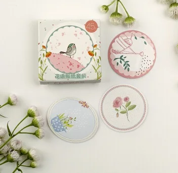 

45pcs/lot lovely Bird Flower sticker DIY Multifunction seal label set for Handmade Products