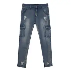 2019 Для мужчин джинсы тенденции колен отверстие молния детские брюки до ступни разорвал карман джинсы Рваные мужские джинсы уличные джинсы