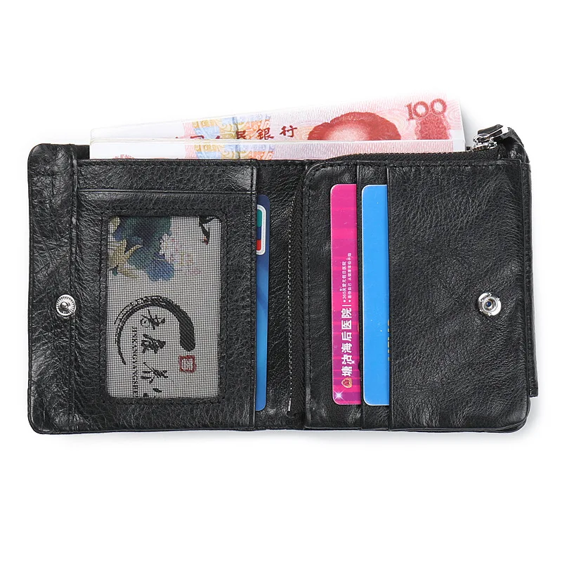 Online Men Organizer Wallets Brand Vintage Genuine Oil Wax Leather Cowhide Short Bifold Men s Wallet Purse Card Holder With Coin Pocket