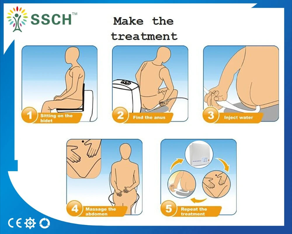 

Hanging colonic irrigation device for home use