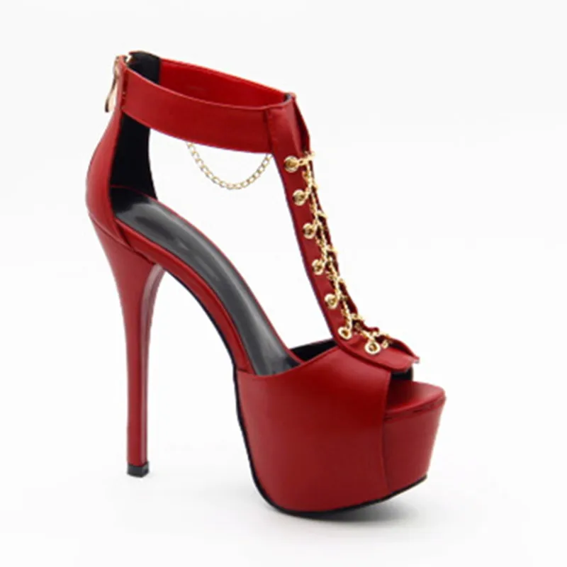Fghgf/Новинка года; женские босоножки; пикантные босоножки с красной цепочкой на высоком каблуке 16 см для свадеб и вечеринок