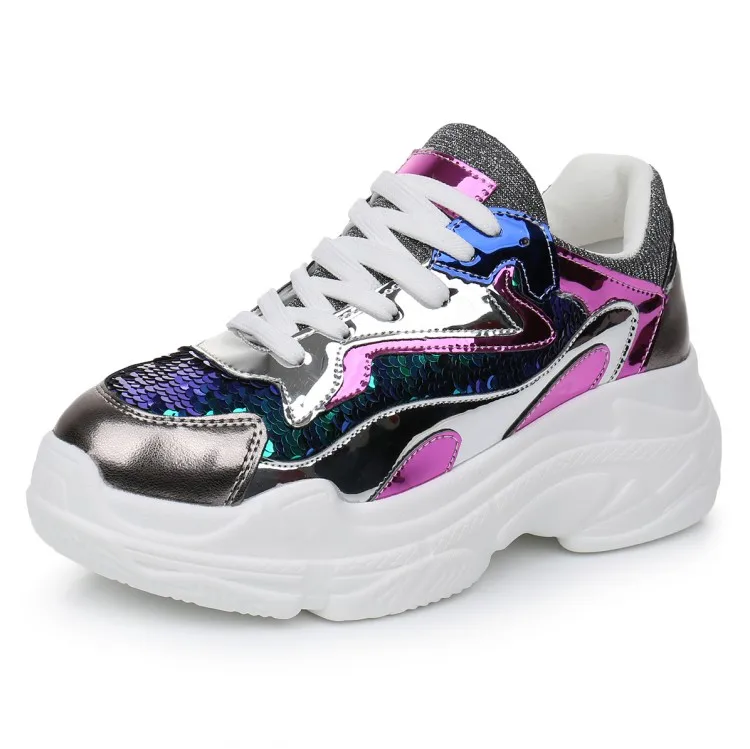

Daddy Shoes Womens Shoes 2019 Spring New Patent Leather Glitter Women Platform Sneakers Lace Up Women Shoes Woman Running Shoes