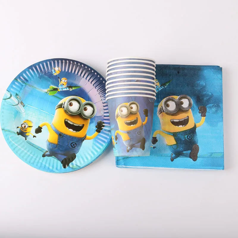 

60Pcs/Lot Minions Theme Party Disposable Tableware Set Plates Cups Napkins Kids Baby boy Birthday Party Decorative Supplies
