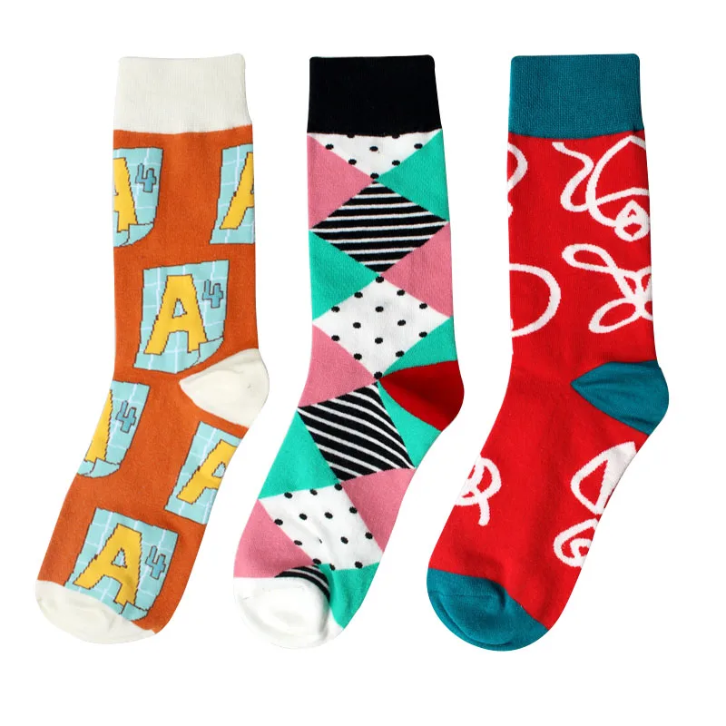 5 Pairs/lot Men's Funny Colorful Combed Cotton Socks Red Argyle Dozen Pack Casual Happy Socks