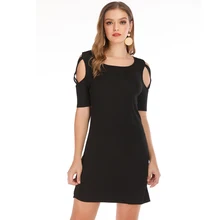 Women Summer Mini Cold Shoulder dress Swing T-Shirt Dress Femme Robe Solid Short Sleeve Tunic Top T-Shirt Dress