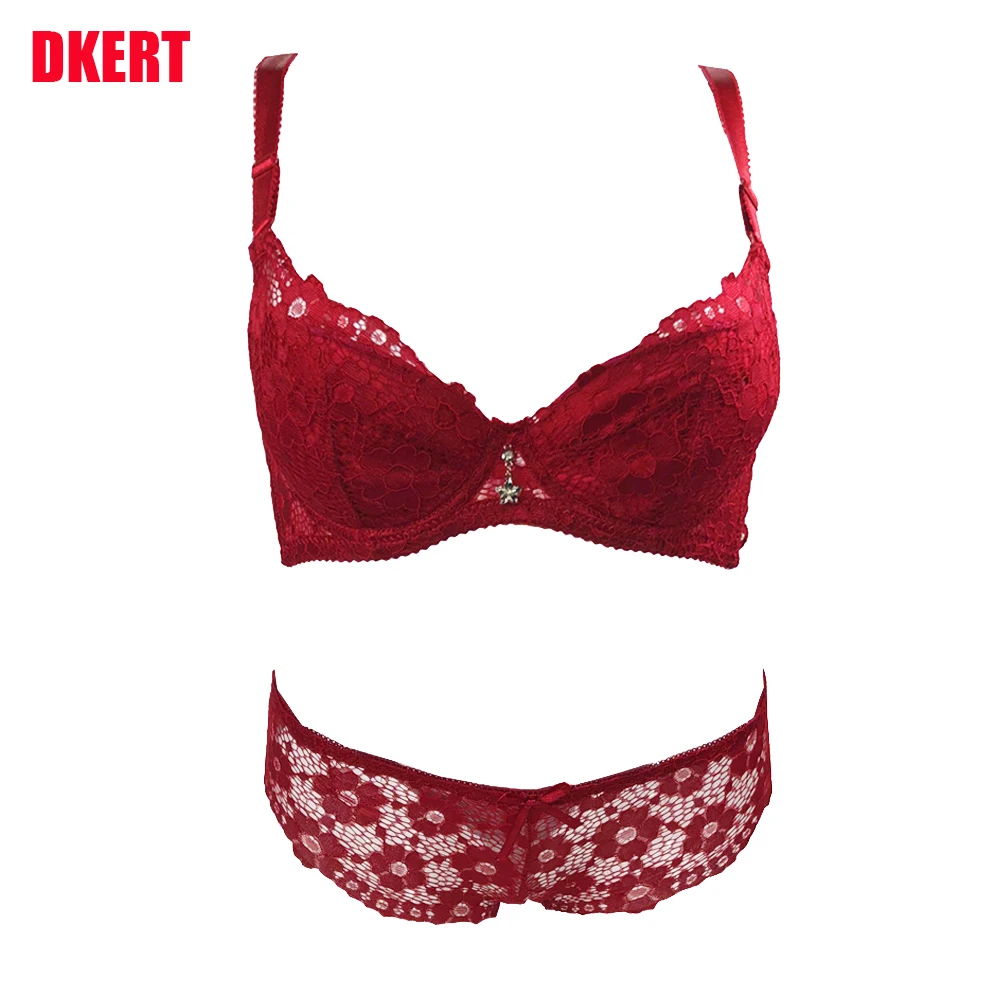 DKERT sexy women bra set transparent lace bra and panty set push up