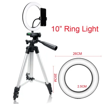 

Photo Studio 10" Selfie Ring Light 3 Colors Dimmable USB Plug 120 LEDs Photographic Lighting with 105CM Tripod Phone holder