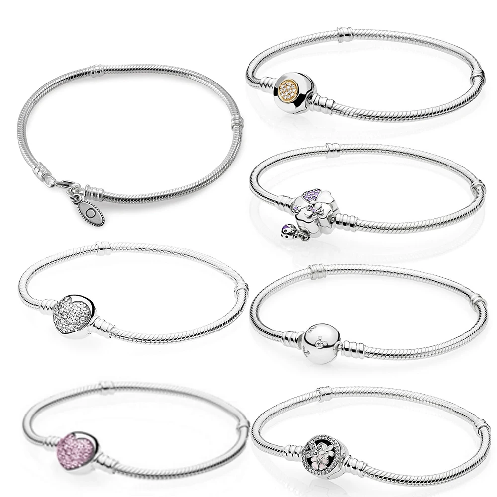 

PANHOME 100% silver 925 jewelry 1:1 MOMENTS Two-Tone Signature SPARKLING HEART Pink POETIC BLOOMS WILDFLOWER MEADOW Bracelet