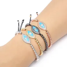 Золото Серебро Микро-паве cz кубический цирконий веревка отрегулированный браслет из медного бисера xt434 Турецкий Дурной глаз Шарм плетеные браслеты