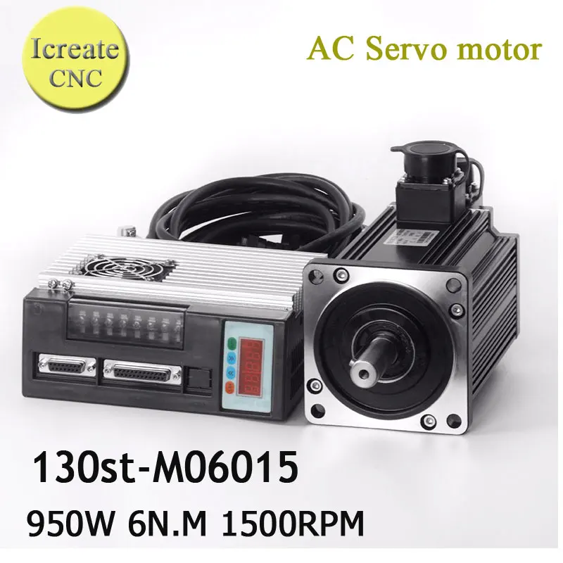 

Free Shipping 0.95KW AC servo driver 1500rpm 6N.M 950W 130ST-M06015 AC servo moto with 3 meter cables