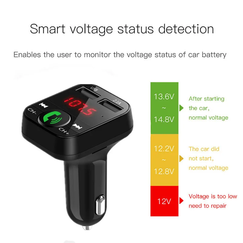 Двойной USB 3.1A зарядное устройство для телефона автомобильный fm-передатчик Bluetooth 4,2 стерео Mp3 плеер u-диск TF карта воспроизведения цифровой вольтметр