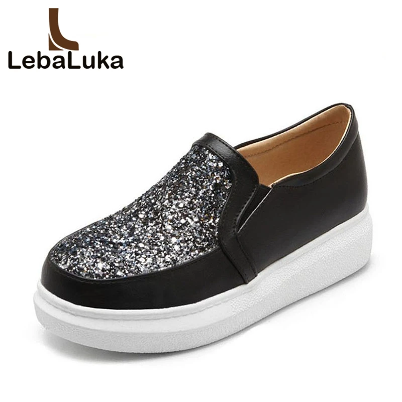 

Tuyoki Size 34-43 Women Wedges Loafer Shine Glitter Trifle Shoes Women Round Toe Patchwork Wedges Pumps Fashion Women Footwear