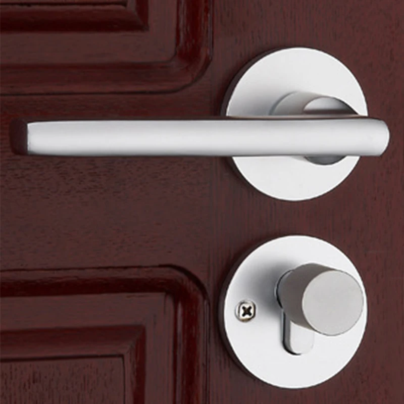 

1Set Modernized & Simple Door Handle with Lock Aluminum Mechanical Key Silver Cylinder Durable Handleset For 35-45mm Doors