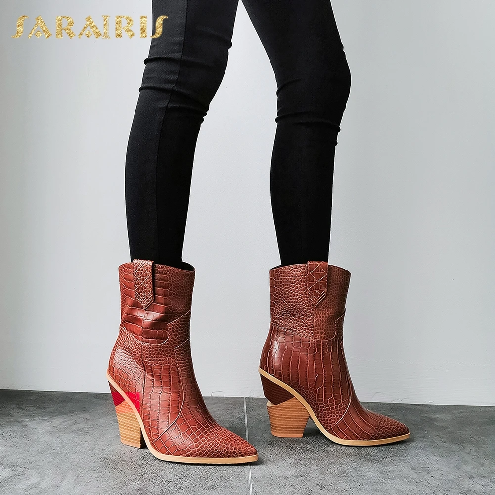 

New Dark Brown Plus Size 46 High Heel Mid Calf Boots women's Female Shoes Comfortable Heeled Short Boots Shoes Woman 2019