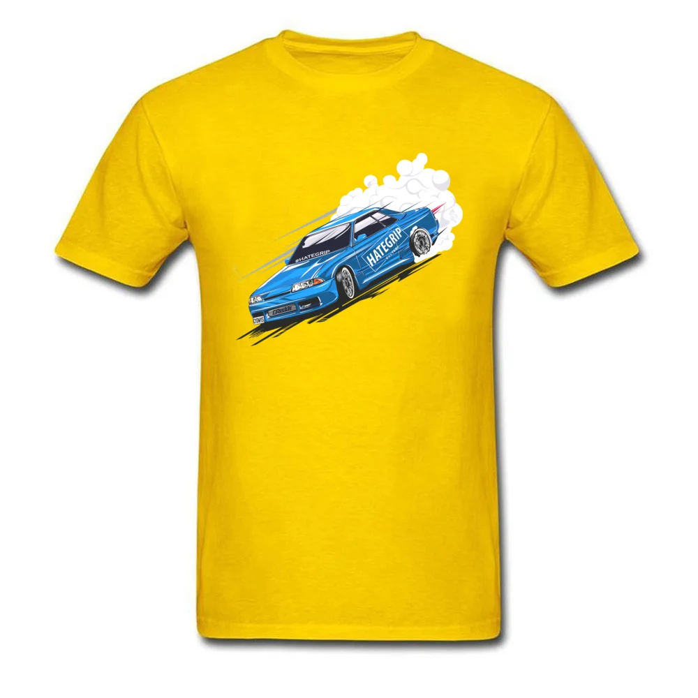 Blue drifting car New Arrival Printing T Shirt Crew Neck ostern Day 100% Cotton Short Sleeve T-Shirt for Men Unique T Shirts Blue drifting car yellow