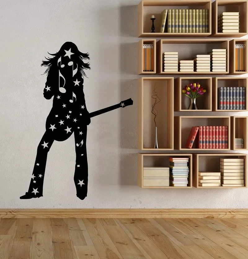 

Vinyl wall applique silhouette girl with guitarist hobby rock star sticker bar nightclub hostel poster home art decoration 2YY19