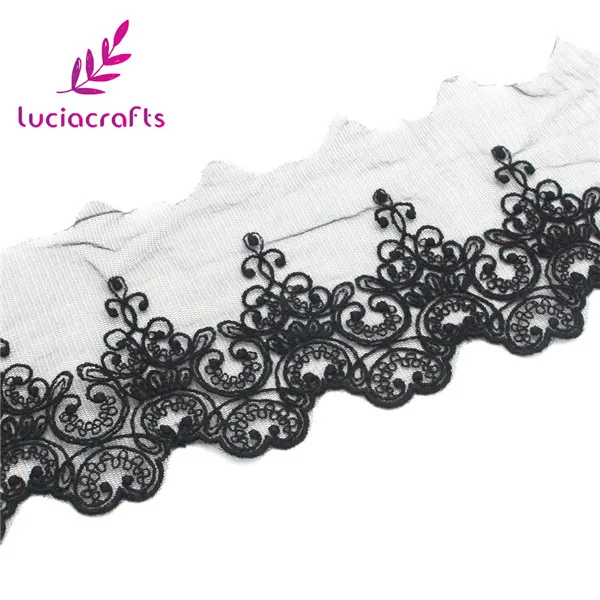 Lucia crafts, 1 год/3 года, 125 мм, вышивка, ткань, кружево, черный, белый цвет, Милая Кружевная отделка, сделай сам, материалы для рукоделия, аксессуары для одежды, R0507 - Цвет: Black