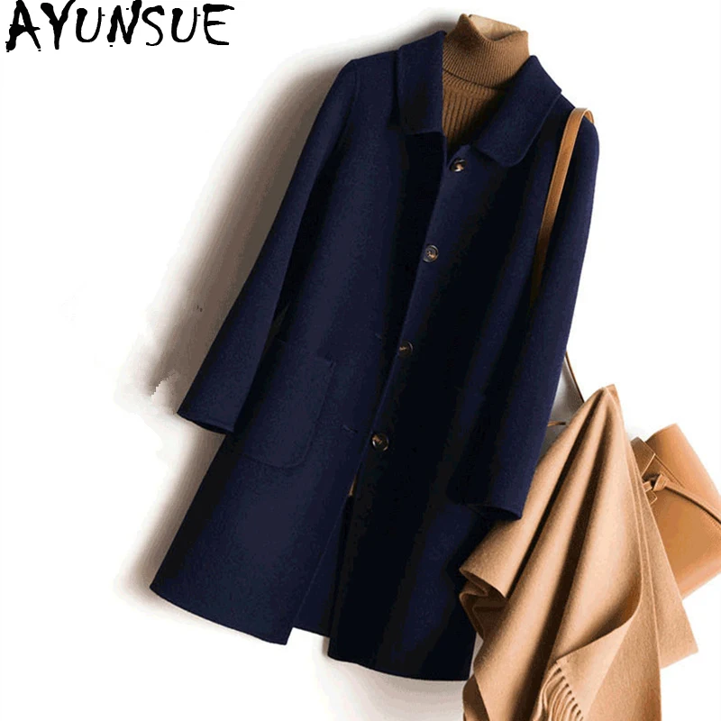AYUNSUE, повседневное женское шерстяное пальто, женская осенне-зимняя куртка, Женская мода, длинные шерстяные куртки, manteau femme hiver Q18011
