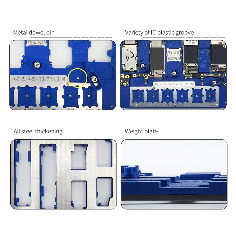 UANME 8 in 1 Motherboard Fixture IC Chip NAND Flash PCIE A8 A9 A10 A11 CPU Holder for iPhone 8p 7p 6sp 6p 6g BGA Repair Tool