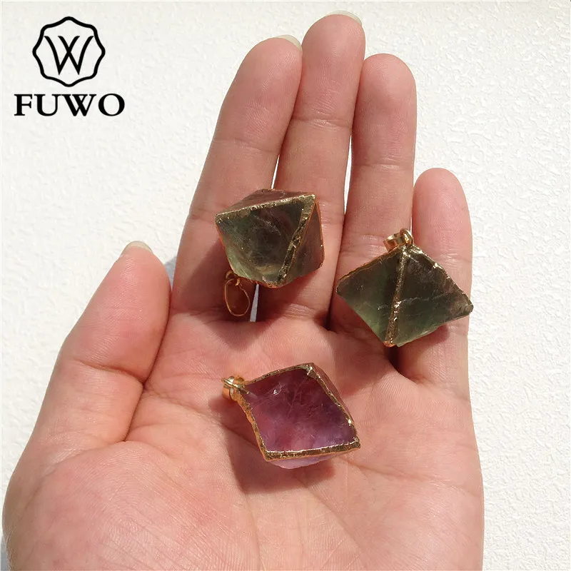 FUWO резная Пирамидка из флюорита форма кулон высокое качество 24 К золото гальванизировать необработанные камни камень ювелирные изделия PD079