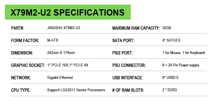 X79 M2-U2 материнская плата LGA2011 ATX USB2.0 SATA 3 ГБ/сек. PCI-E NVME M.2 SSD поддержка памяти REG ECC и процессор Xeon E5