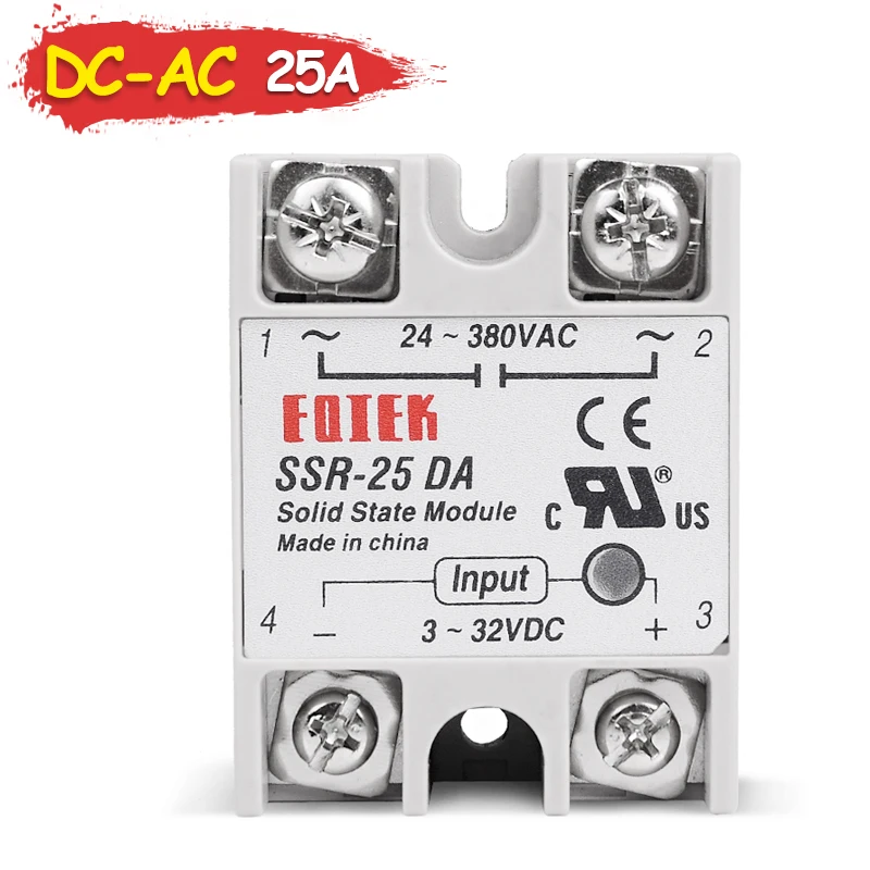 

DC-AC 25A Solid State Relay Single Phase SSR Relay Module 12V DC to 220V AC SSR-25DA