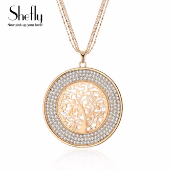 

Big Tree Of Life Statement Necklace Women Accessories Gold Round Luxury Crystal Long Necklace Female Elegant Collier Gift 2019
