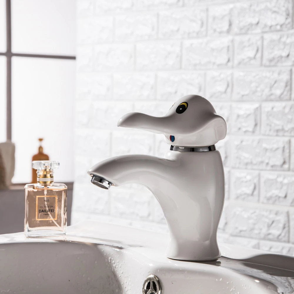 Basin Faucet Cartoon Lovely Children Toddler Home Bathroom Water Trough Faucet Single Handle Hot And Cold Water Ceramic Tap Mci15
