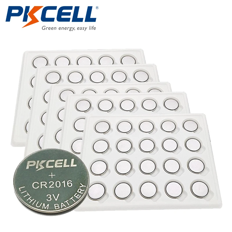 

100Pcs PKCELL CR 2016 Lithium Battery DL2016 BR2016 ECR2016 3V Coin Cell Button For Watches Clocks Calculators