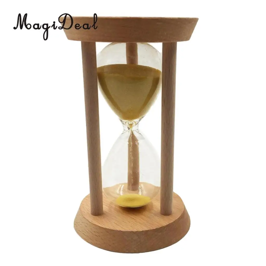 Round Shape Sand Glass Hourglass 15 Mins Oblique Wood Timer Kitchen Cooking Utensils Home Desk Bookshelf Decoration Yellow