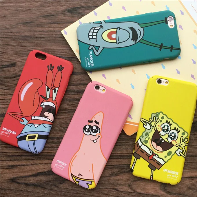 

For iphone 8plus Cute SpongeBob Cartoon hard back Case For iPhone X 8 7 7plus Patrick matte shell for iPhone 6 6S 6plus case