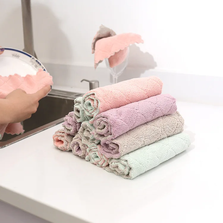 T 4pcs Absorbent Dish Cloth Kitchen Anti-grease Wipping Rags Tableware Household Cleaning Towel Soft Eco-Friendly Towels | Дом и сад