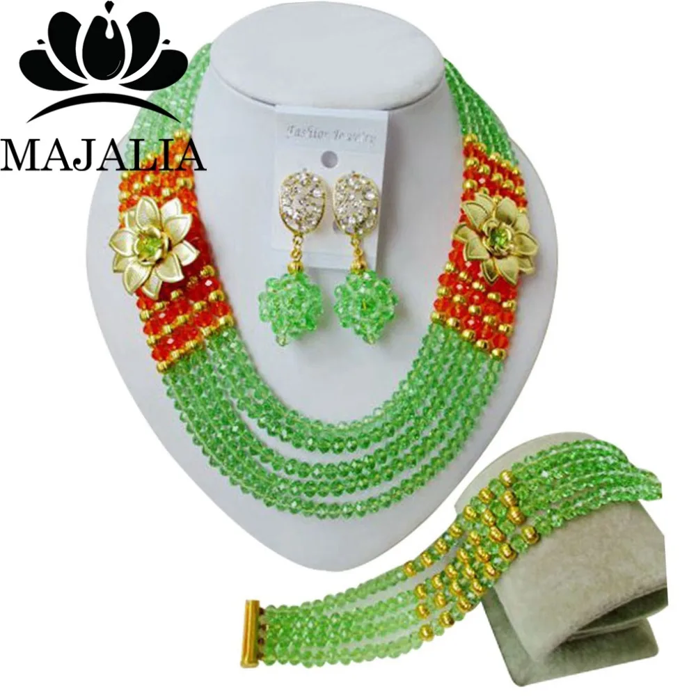 

Majalia Fashion African Beads Jewelry Set Light green Crystal Beads Bride Jewelry Nigerian Wedding Beads Jewelry Sets 5SH002