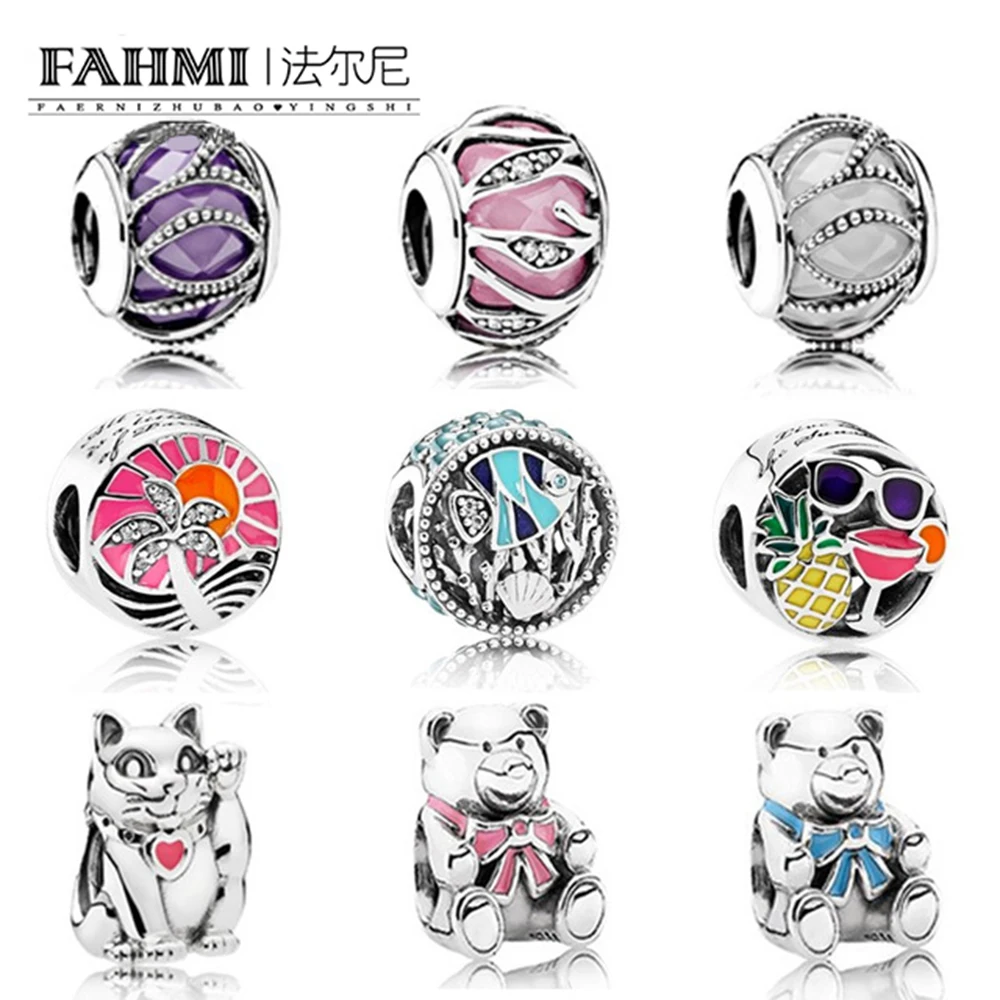 

FAHMI The New The same Paragraph Charms Bead Fits Original Charms Bracelets 925 Sterling Silver Flower Bead DIY Jewelry Gift